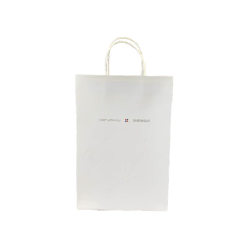 Sacchetto di carta promozionale del sacchetto della spesa di marca dei sacchetti di carta bianca con logo personalizzato con maniglia per abbigliamento