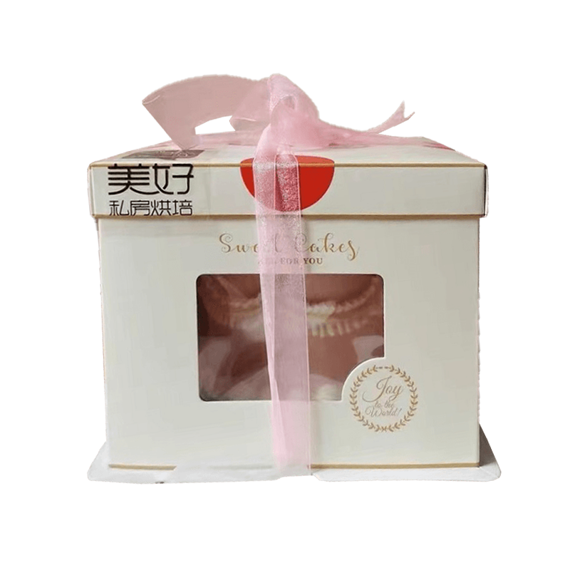 Scatole di carta con scatola per torta in cartone con logo personalizzato di vendita caldo con scatole regalo frontali con finestra trasparente per torte