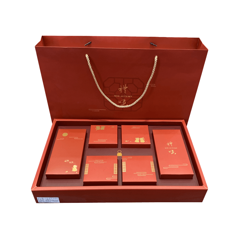 Confezione regalo in carta personalizzata per Mooncake con sacchetto Set confezione regalo rosso per la festa di metà autunno per 6 pezzi