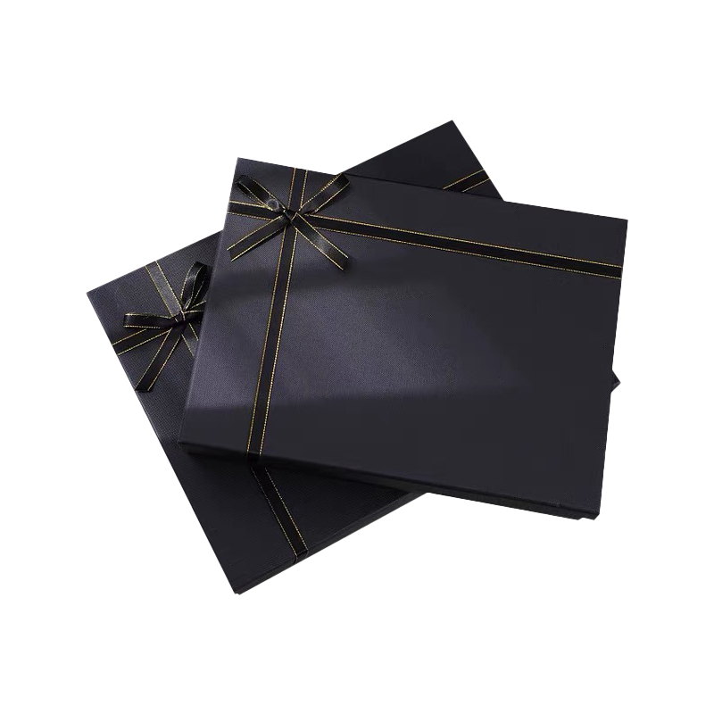Scatole di carta nere con logo del marchio personalizzato per vestiti Confezione regalo per le vacanze Confezione regalo con nastro